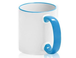 Кружка цветная ручка  и кайма "Голубая", с фотопечатью