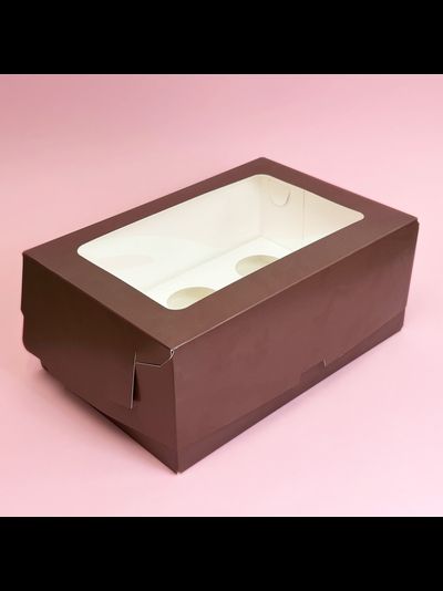 Коробка на 6 капкейков с прям. окном (шоколад), 235*160*100мм