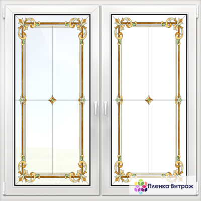 Витражная пленка, витражная пленка самоклеющаяся, пленочный витраж с классическим рисунком прозрачна