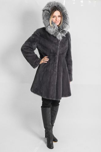 Шуба норковая женская с капюшоном  Лилия  натуральный мех зимняя Арт. Д-075