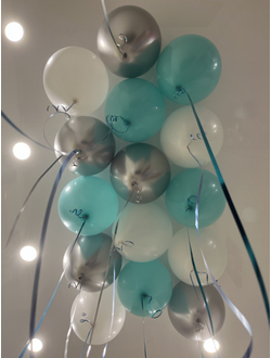 Шары белый, аквамарин, серебро 15 шт под потолок