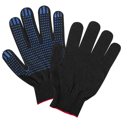 Перчатки хлопчатобумажные, КОМПЛЕКТ 5 пар, 10 класс, ПВХ-точка, черные