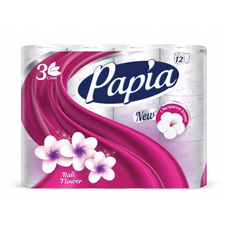 Бумага туалетная Papia Балийский Цветок 3сл бел 100%цел 16,8м 140л 8рул/уп