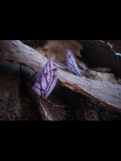 Волшебные серьги с крылышками феи Баклажанницы (шёлк, флюорит)