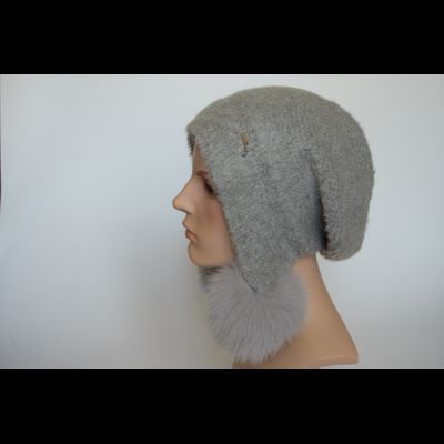 Серая женская шапка ушанка с помпонами Vizio Италия 6970