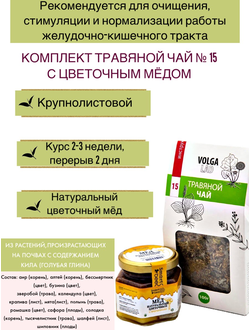 Травяной чай Волгаладь № 15 с медом разнотравье, лечебный комплект, 70/140 г