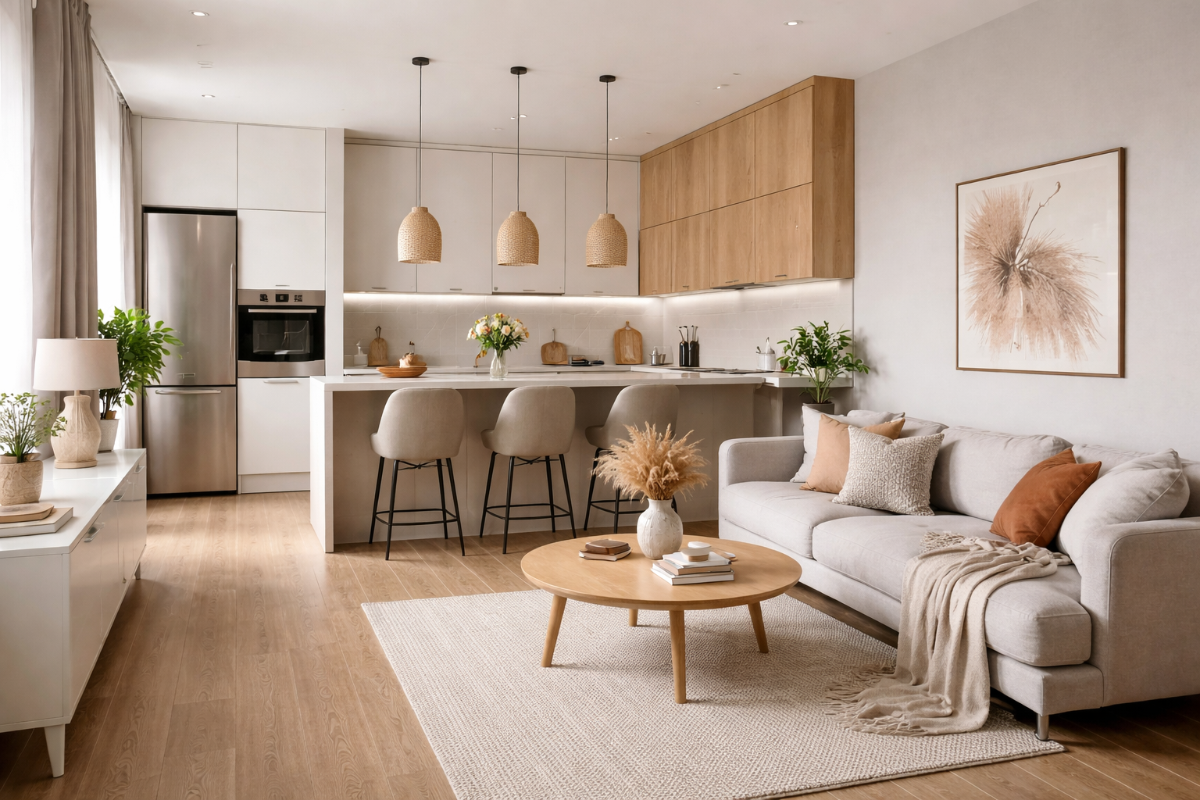 Кухня совмещена с гостиной