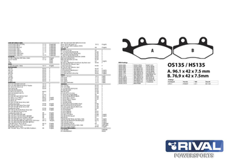 Тормозные колодки Rival HS135 (FA135) для BRP Can-Am Commander 800/1000, Maverick 1000 передние прав./задние (2011-2013)