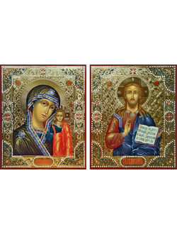 Венчальная пара. Образ Спасителя. Образ Пресвятой Божией Матери “Казанская”. Рукописные иконы. 22х28