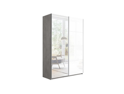 Шкаф-купе 2-х дверный «Траст» 1400 Бетон, Зеркало/Стекло белый глянец
