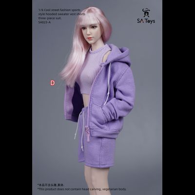 Женский спортивный костюм, набор из 3 предметов (сиреневый) - 1/6 - Cool street fashion sports style hooded sweater vest shorts three-piece suit  (SA023D) - SA Toys