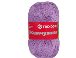 Пехорка  жемчужная Характеристика пряжи Жемчужная  Состав: 50% хлопок, 50% вискоза.  Вес мотка: 100 г.  Длина нити в мотке: 425 м.Розовая сирень