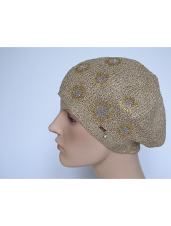 Демисезонный берет вязаный женский Vizio Италия 6607 золото с украшениями фото