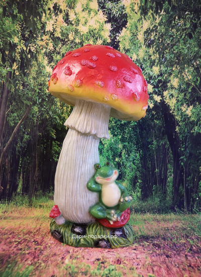 МУХОМОР С ЛЯГУШКОЙ  49*25см   3кг   полистоун Россия 3378/012273* Лягушка  - талисман на счастье, здоровье, успех и богатство.