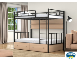 Двухъярусная кровать Валенсия 120 Черный ящики полка дуб молочный