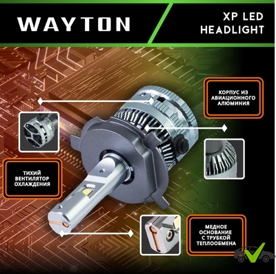 H4/H19 LED-XP 50W (Яркость 6000Lm) 5000K 12V (комплект 2шт) Гарантия 1 год