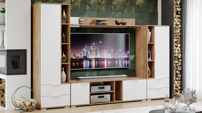 Композиция Гостиной ХИЛТОН Дуб Крафт золотой/Белый матовый