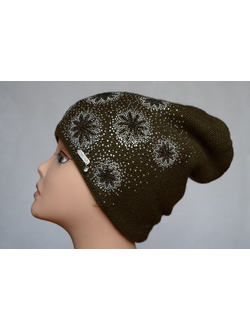 Итальянская шапка с украшениями Сваровски 5883 коричневая фото