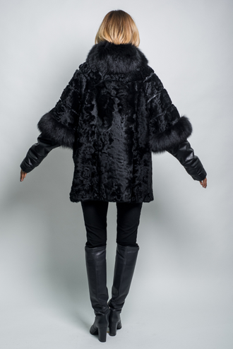 Шуба женская  куртка трансформер каракуль натуральный мех  зимняя, черная арт ц-041