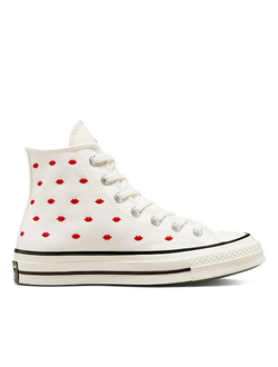 Converse Chuck 70 Embroidered Lips Белые высокие с вышивкой A01601C