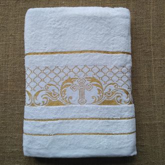 Полотенце махровое крестильное с вышивкой, р-р:70х140