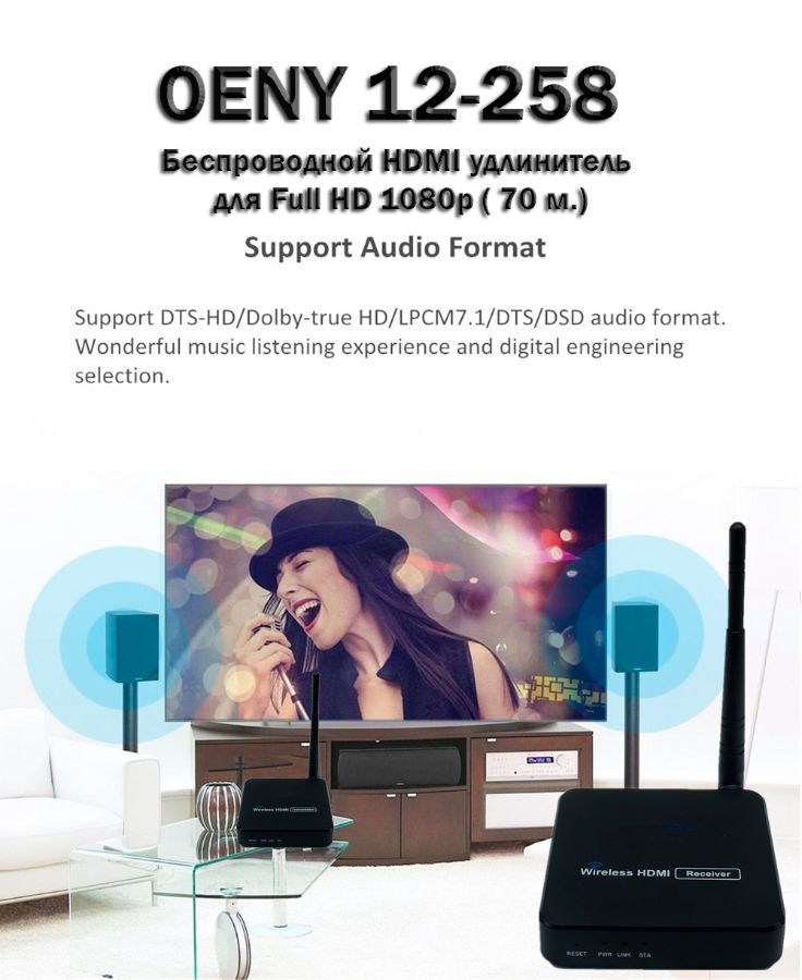 OENY 12-258 беспроводной HDMI удлинитель для Full HD 1080p ( 70 м.)