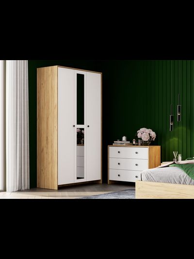 Дольче комод 3 ящика Дуб золотой/Белый