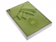 Комплект льняного столового белья: зеленая вышитая квадратная скатерть 140 см и салфетки