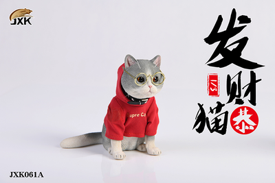 Котик в свитере и очках (серый) - Коллекционная ФИГУРКА 1/3 scale American Shorthair A (JXK061A) - JXK