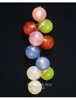 Гирлянда из ниток светодиодная "Тайские цветные шарики №2" 2.5 м, белый теплый свет