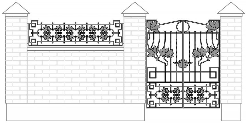 Эскиз кованых элементов забора и калитки