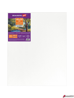 Холст на подрамнике BRAUBERG ART DEBUT, 40×50 см, грунтованный, 100% хлопок, мелкое зерно.  191024