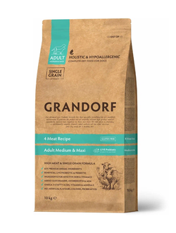 Grandorf (Грандорф): сухой корм для собак всех пород 4 вида мяса с пробиотиками, 10 кг