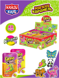 Мягкая карамель с игрушкой и татуировкой "Супер Стик с 3D пазлом" (животные) 5гр*40шт*12 блоков