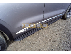 Пороги алюминиевые "Slim Line Black" 1820 мм ТСС для Geely Monjaro 2023-