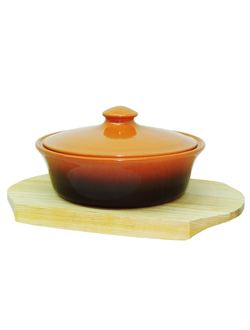 Салатник с крышкой 0,5 л (емкость для запекания) на деревянной подставке (0,5 кг) (традиция)