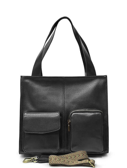 (АРТИКУЛ: 9966/6) СУМКА ЖЕНСКАЯ СРЕДНЕГО РАЗМЕРА, НАТУРАЛЬНАЯ КОЖА С НЕБОЛЬШИМ ГЛЯНЦЕМ, ЧЕРНАЯ, С ТЕКСТИЛЬНЫМ РЕМНЕМ