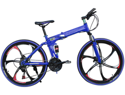 Велосипед на литых дисках, складной 26" (21скорость, сталь, дисковые) синий