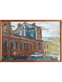 "Городской пейзаж" картон масло Тихомиров 1980-е годы