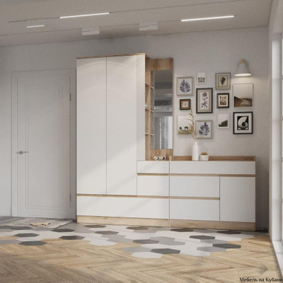 Брауни Вешалка с зеркалом Дуб Делано/Белый