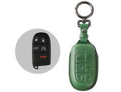 Кожаный чехол зелёного цвета для смарт ключа Jeep Grand Cherokke, Compass, Cherokee с 5 кнопками
