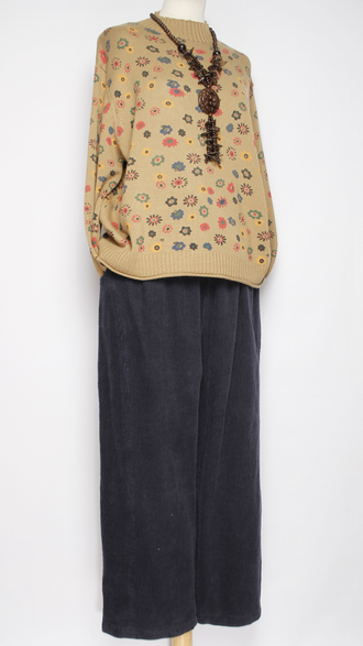 Брюки Бохо "Бананы вельвет строчки винтажный карман" синие р.48-56