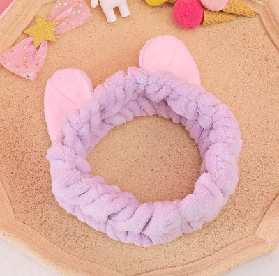 Повязка женская для волос флисовая с кошачьими ушками, Цвет: Розовый, Голубой, Сиреневый, Черный, Малиновый, Бежевый, Коричневый