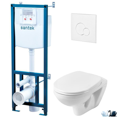Комплект ПЭК Santek Бореаль 1.WH30.2.464. Инсталляция с кнопкой (белый, глянец) и подвесной унитаз с сиденьем микролифт