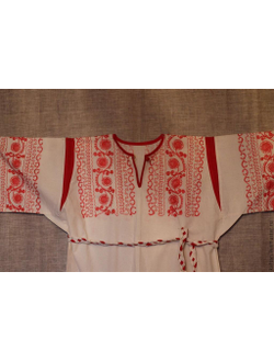 Русская народная женская рубаха "Покосная с плетеным поясом."