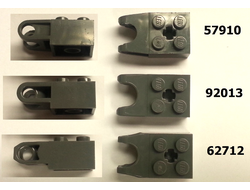 ! Б/У - Technic, Brick Modified 2 x 2 with Ball Socket and Axle Hole - Angled Forks with Round Ends and Open Sides, Dark Bluish Gray (57910 / 4497254) - Б/У