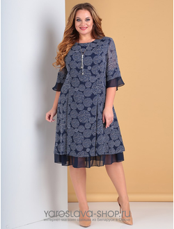 Модель: 2202-1.Женское шифоновое  платье в темно-синем цвете