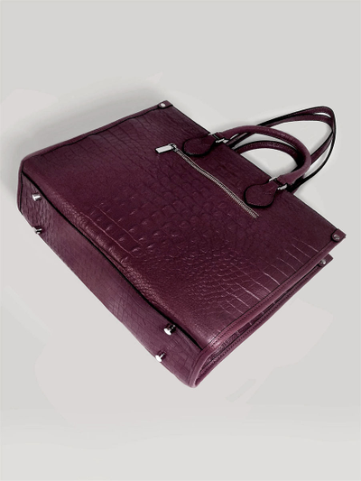 (АРТИКУЛ: 10105/1/5) СУМКА ЖЕНСКАЯ БОЛЬШАЯ, НАТУРАЛЬНАЯ КОЖА С ТИСНЕНИЕМ "КРОКОДИЛ", ТЕМНО-БОРДОВАЯ, РУЧКИ И РЕМЕНЬ ЧЕРЕЗ ПЛЕЧО