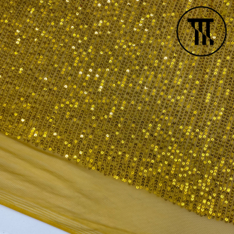 Пайетки на сетке-стрейч, цв. Темно-желтый