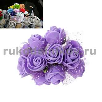 декор "Роза", материал-фоамиран, цвет-фиолетовый, 12 шт/уп
